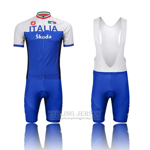 2014 Cycling Jersey Italy White and Blue Short Sleeve and Bib Short